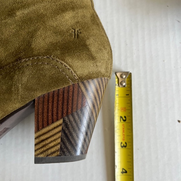 Frye Reed Sz 7M Olive Green Suede Side Zipper Tall Casual Dress Heeled Boots - Picture 5 of 12